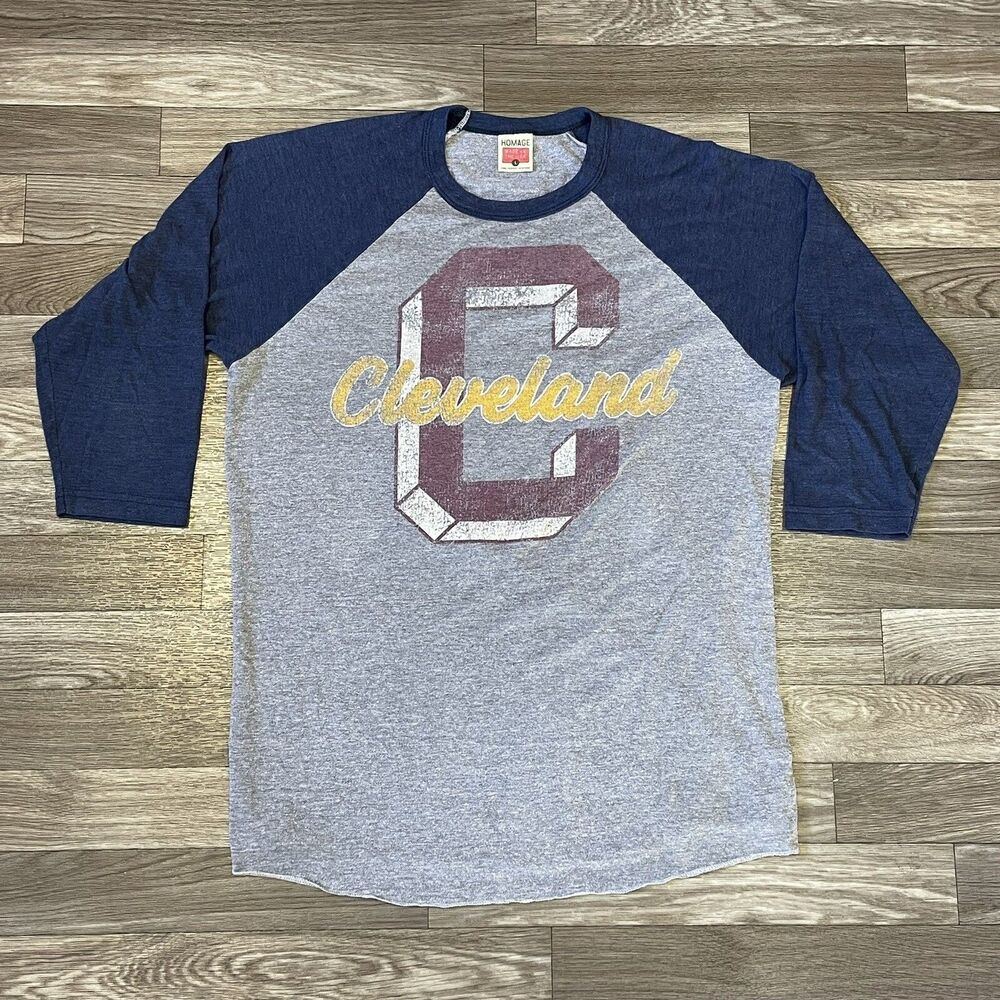 Homage Cleveland Cavaliers 3/4 Sleeve Shirt Men’s Large Made In USA Blue Gray